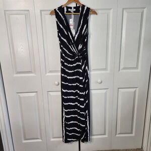 Tommy Bahama Clara Tie Dye Maxi Dress Size XS Black White O-Ring Knot NEW